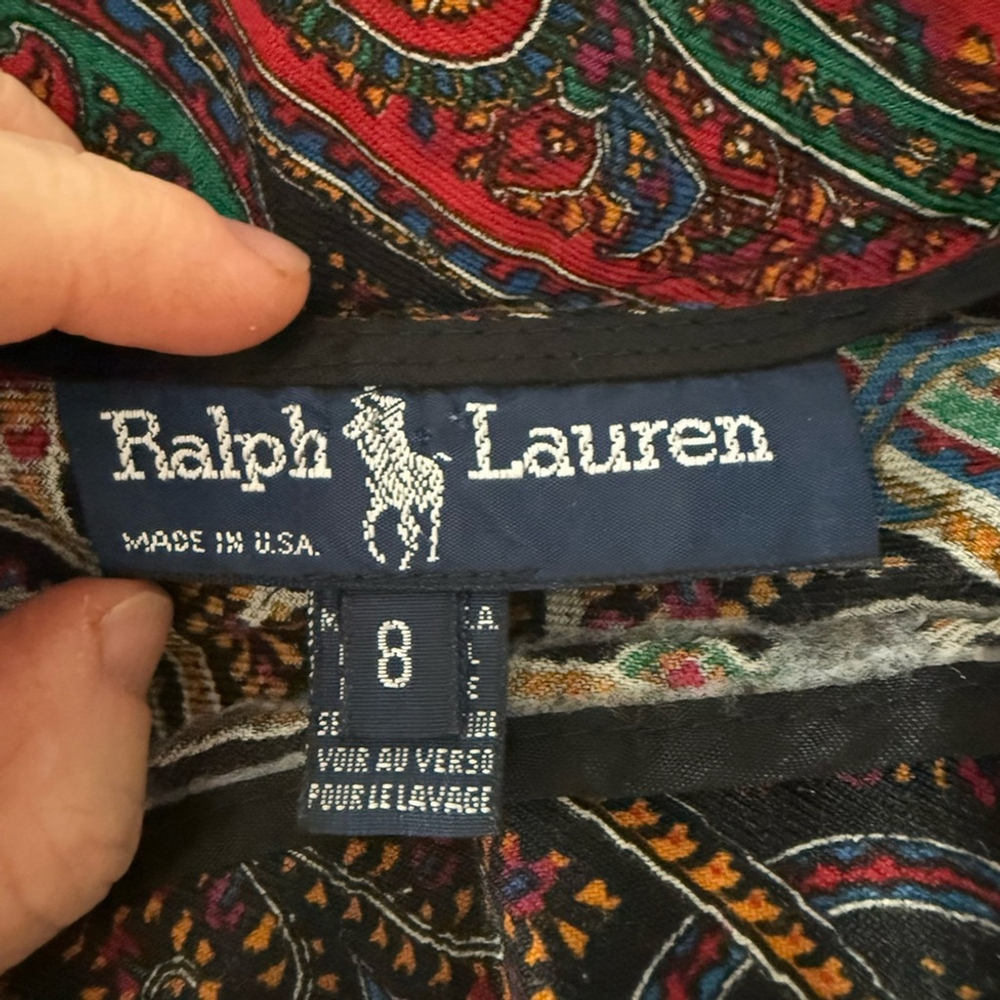 Ralph Lauren vintage paisley Black and Red A-Line Wool Midi Skirt size 8 - Picture 2 of 4